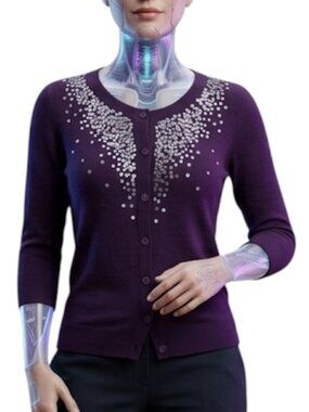Merona Cardigan Sweater Women's Size XS Purple delicate sequin embellishments